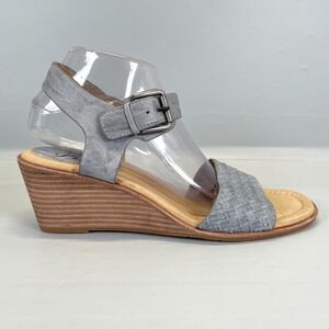 Sofft Garin Wedge Sandals Womens Size 9.5 Slate Gray Leather Ankle Strap Shoes